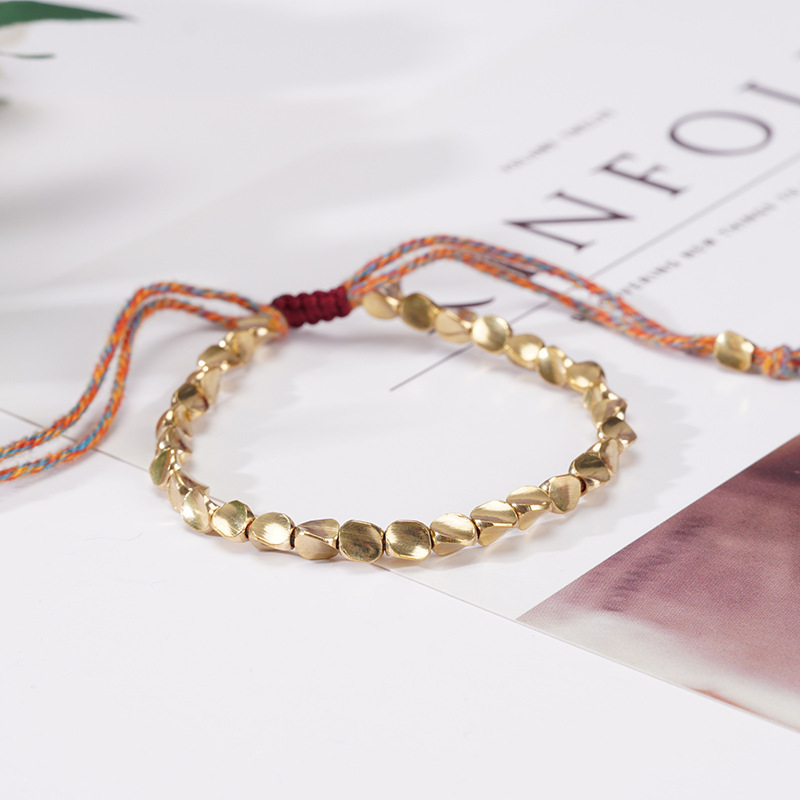 European and American Internet Celebrity Couple Style Handmade Woven String Bracelet with Irregular Copper Beads and Personalized Pull-Out Tassel Bracelet