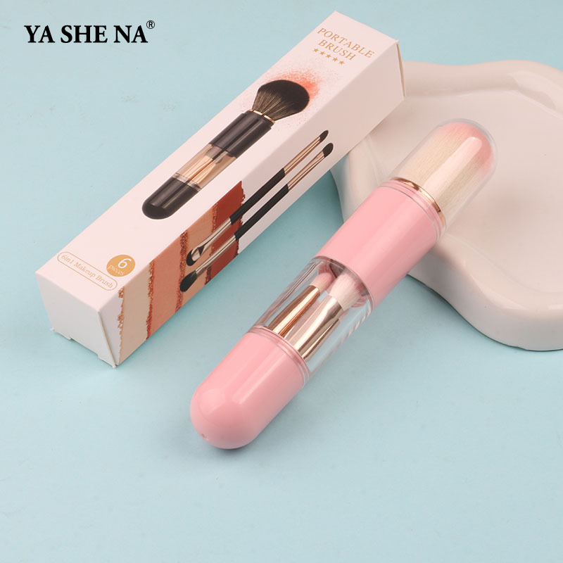 En stock Cuatro en Uno cepillo de maquillaje herramientas de belleza mini cepillo de ojos color de piel cepillo de maquillaje retráctil cepillo de maquillaje portátil