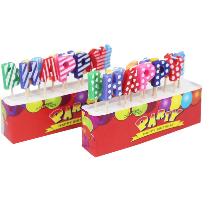 Venta al por mayor colorido carta vela creativa punto sarga happybirthday Inglés pastel de cumpleaños vela