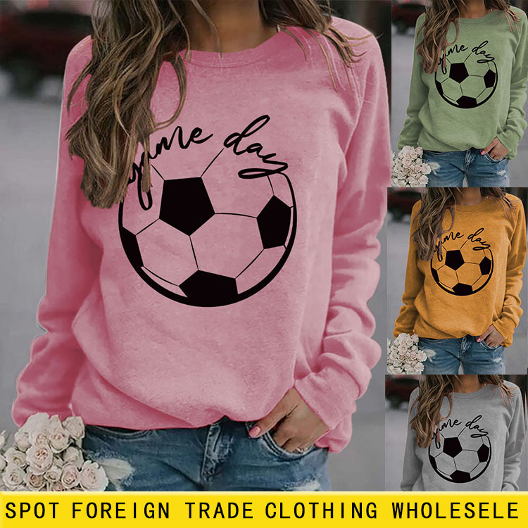 Amazon suéter simple cuello redondo en stock europeo y americano Top manga larga día juego impreso Loose comercio exterior