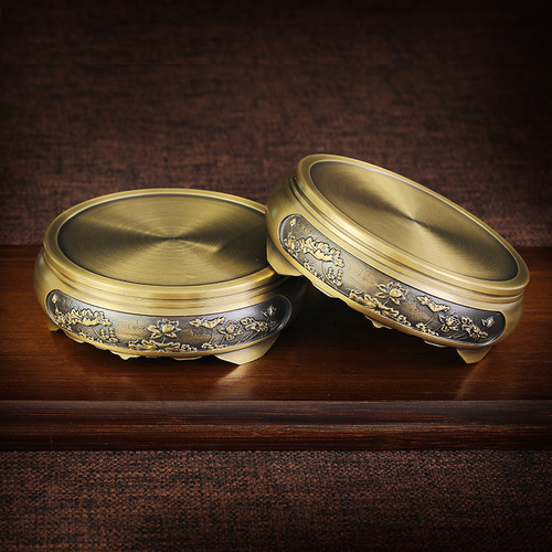 Pure copper incense burner base brass base lotus base round Chinese retro ornaments home small copper crafts