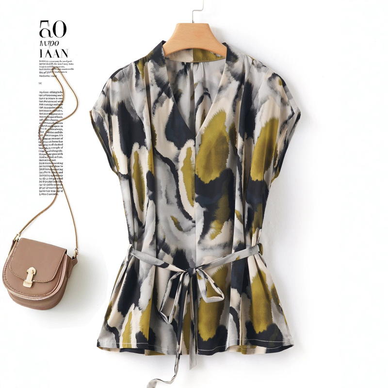Mom's Clothing: 2026 Summer Silk Short-Sleeve T-Shirt with Print, Loose Plus-Size Top That Hides the Belly and Makes You Look Slimmer, V-Neck Shirt Mom's Clothing: 2026 Summer Silk Short-Sleeve T-Shirt with Print, Loose Plus-Size Top That Hides the Belly and Makes You Look Slimmer, V-Neck Shirt