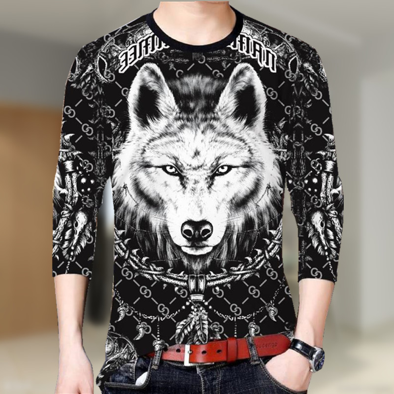 3d new personalized printed Spring and Autumn long-sleeved T-shirt men's youth trendy casual long-sleeved round neck top foreign trade