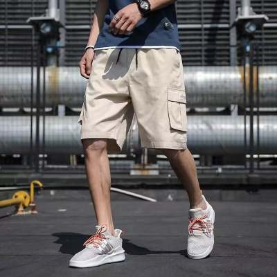 Workwear shorts for men, summer Korean style, trendy sporty casual short pants, brand-name loose five-pocket shorts for men