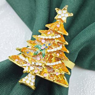 Cross-border New Golden Christmas Tree Napkin Buckle Hotel Creative Napkin Ring Napkin Ring Table Table Wholesale