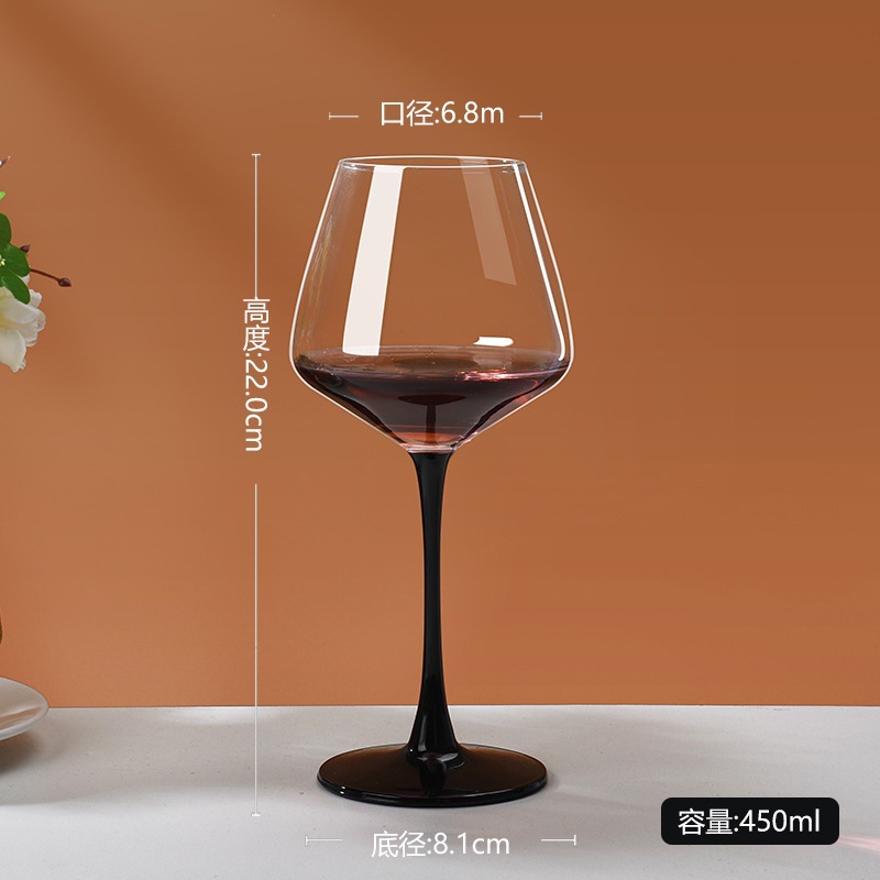 Juego de copa de vino tinto de Borgoña con varilla roja, vidrio de cristal para el hogar, pajarita negra, barriga grande, copa de vino europea, pie alto