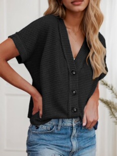X 13891 V Neck Knit Button Shirt ᘿ��_�� �W���羳���R�d