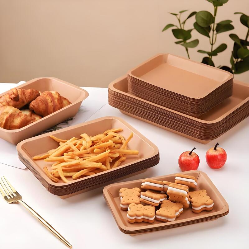 Disposable Dinner Plates, Barbecue Paper Plates, Kraft Paper Boat Boxes, Plates, Barbecue Skewers, French Fries Trays, Environmentally Friendly and Biodegradable