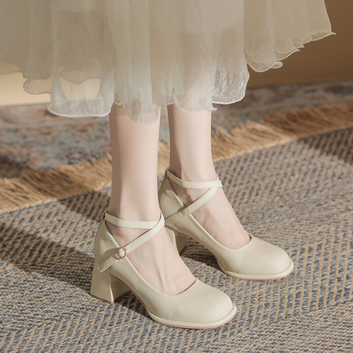 Mary Jane Women's Shoes 2026 Spring and Autumn New Fairy-Style Chunky High Heels Leather Shoes Single Shoes with Straps Fashionable Versatile Trendy