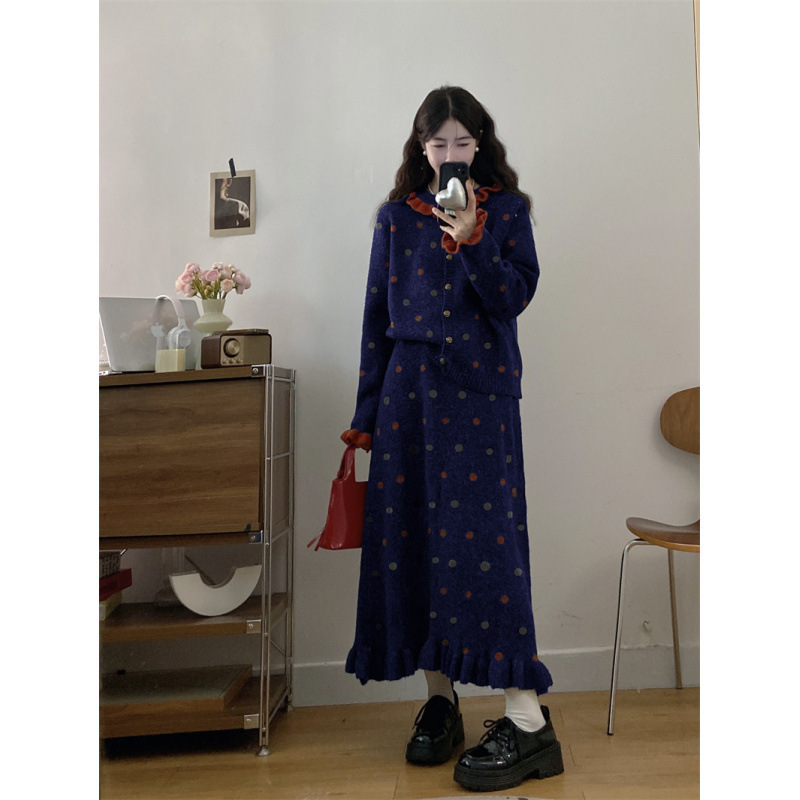 大码秋季新款胖MM韩系圆领针织上衣遮肚显瘦半身裙毛衣遮肉两件套|undefined