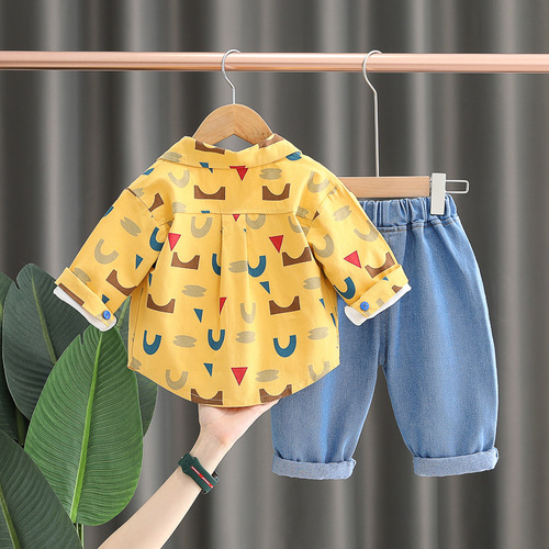 Boys Autumn Clothes Suit Little Boy Baby  New Boys Clothes Colorful Geometric Car Three-piece Trendy Set