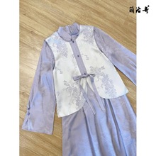 紫藤|新中式国风春季小个子马甲长袖连衣裙超仙宽松两件套女春季