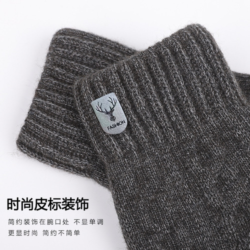 Winter and Spring Alpaca Wool Cycling Gloves with Fleece Lining, Thick and Touch-Sensitive, Unisex Windproof and Warm, Plain Color Knitted Fashion Korean Gloves