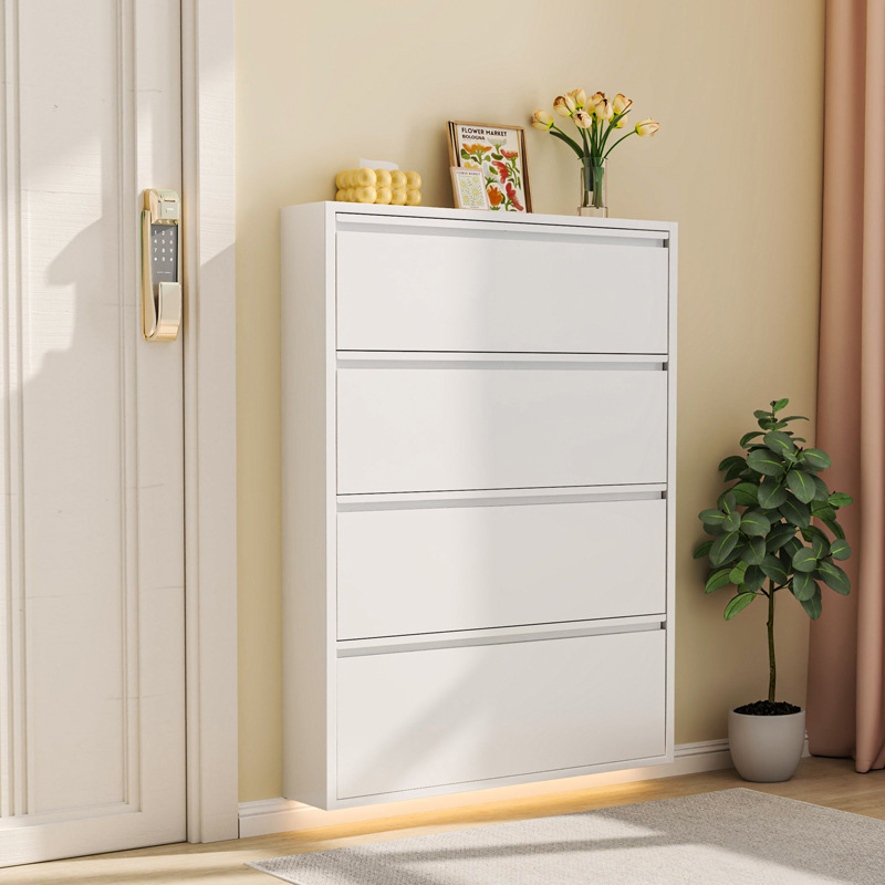 Ultra-Thin Tipping Shoe Cabinet, Wrought Iron, Simple, Dust-Proof, Extremely Narrow, Large Capacity, Home Entrance, Entryway, Storage Cabinet