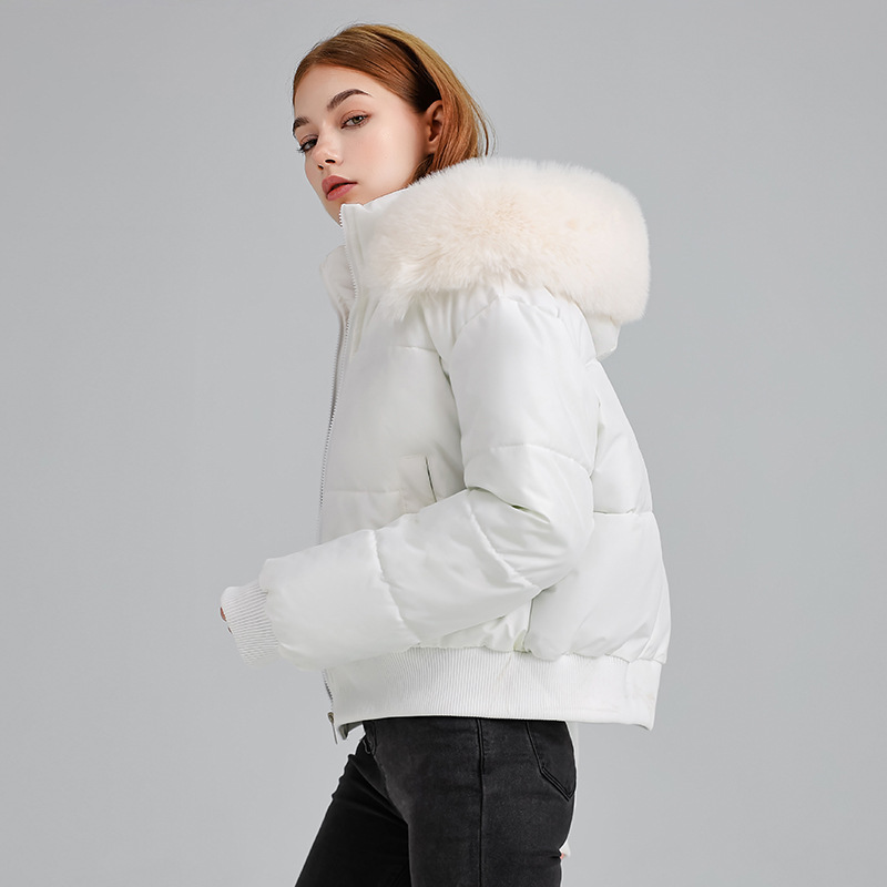 Europa y los Estados Unidos comercio exterior azul tibetano sensación de diseño encapuchado algodón cuello de invierno nuevo algodón corto chaqueta de pan