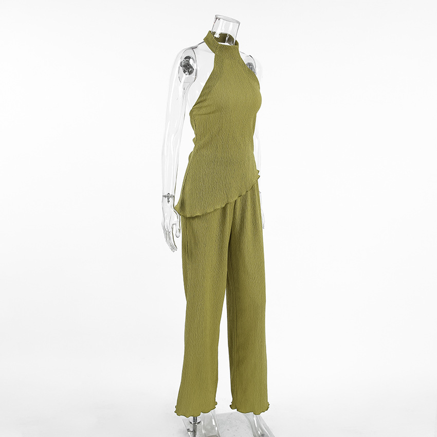 273g Weight Sleeveless Sleeve Length Spandex, Polyester Fabric Type Pant Co-ord Set Sets Type 2 Pieces Set Quantity Holiday Occasion Halter Neck Neckline Comfort Function Regular Fit Fit Type Solid Color Pattern Spring Season Women's Gender Vacation, Simple Style Style Holiday Women's Vacation Simple Style Solid Color Spandex Polyester Pant Co-ord Set Pants Sets 2
