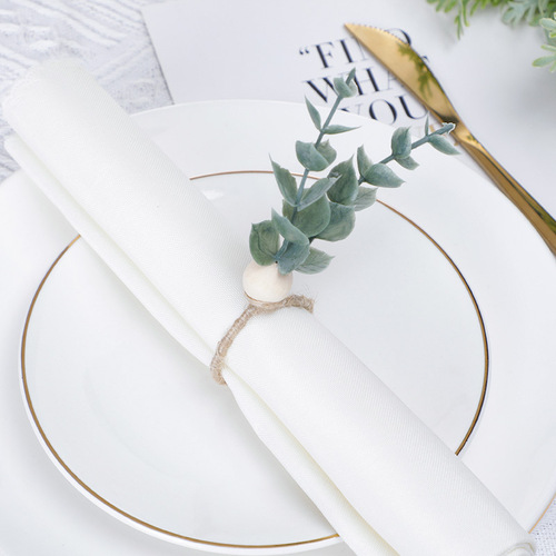 Creative simulated eucalyptus leaf branches napkin buckle ecological hotel napkin ring red wine hemp rope cloth ring manufacturer wholesale