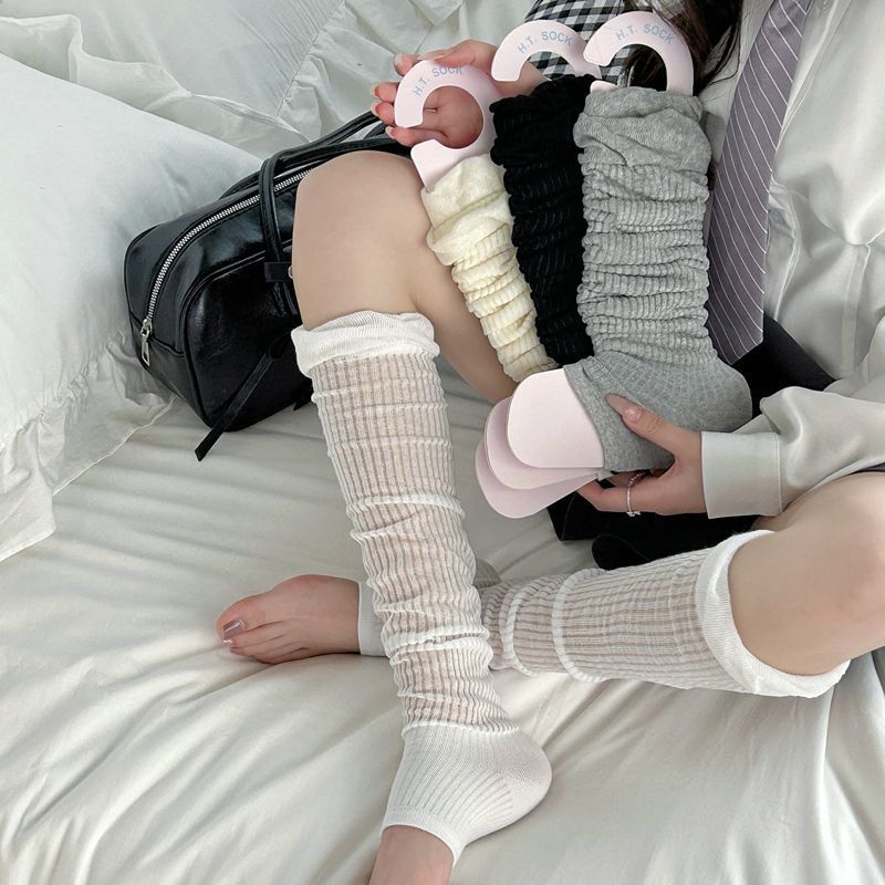 Spring and Summer Ballet Style Bubble Girl Breathable Thin Cotton Hollow Vertical Strip Foot Socks Pile Socks Thin Knee Socks