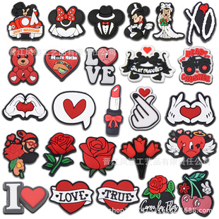 Red Valentine's Day Crocs Shoe Flower Pvc Soft Shoe Buckle DIY Accessories Removable Decorative Buckle Cross-Border Exclusive