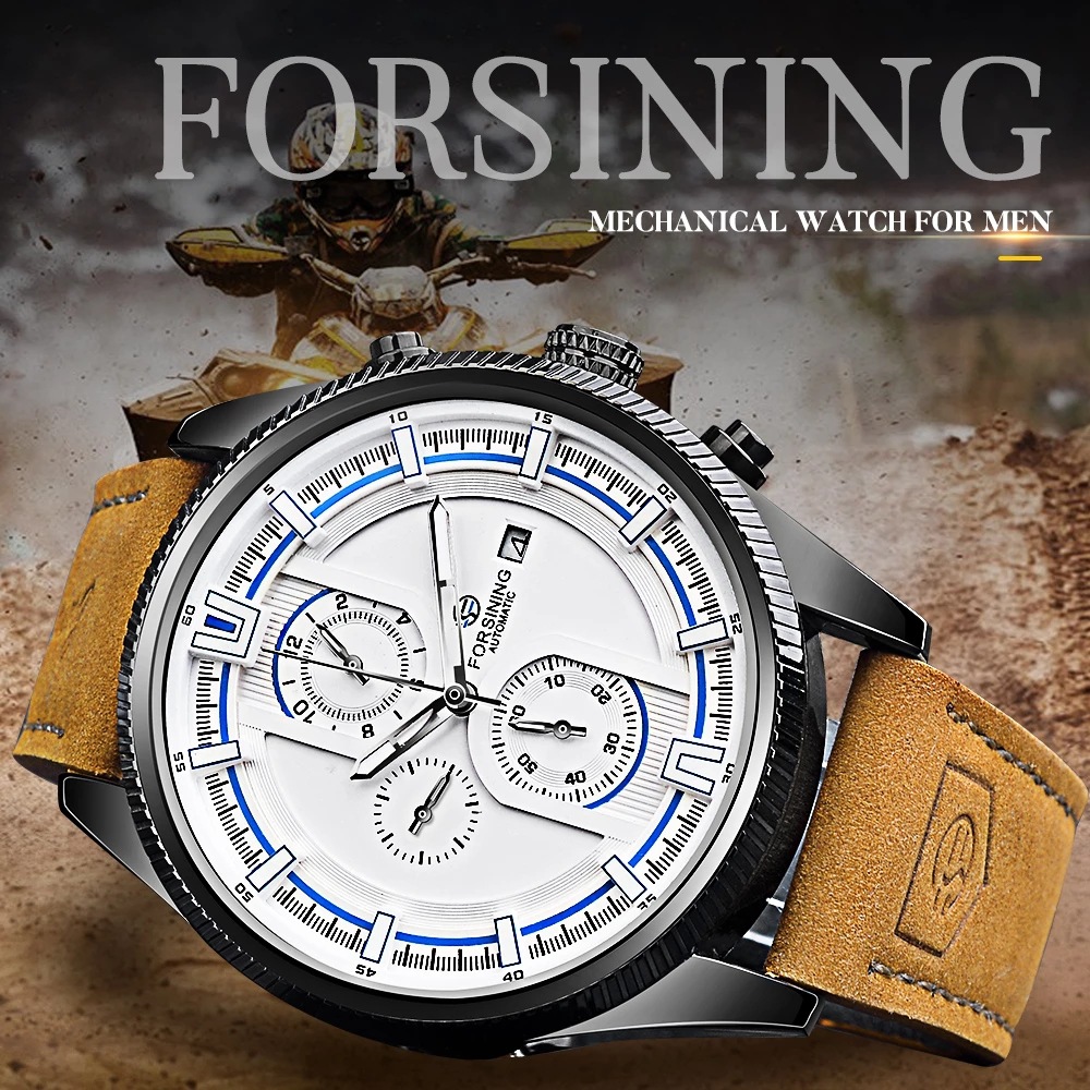 Forsining Three Eyes Six Needle Men's Automatic Mechanical Watch Casual Fashion Men's Watch 30 meter Life Waterproof_voghion.com