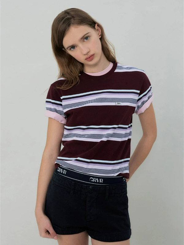 正規品 GROVE 韓国 東大門 メンズ レディース カップル ストライプ 半袖 Tシャツ カジュアル ファッション 万能 純綿|undefined