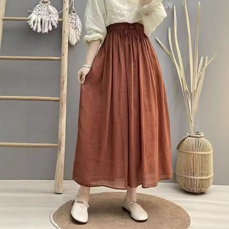 26 Spring and Summer Women's Skirts, Pure Ramie Large Hem Skirt, Double-Layered Skirt, Loose Thin Mid-Length Skirt