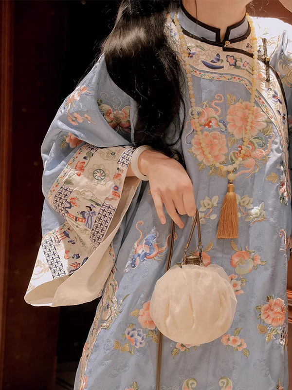 现货新中式国风晚清少奶奶复古印花蓝色上衣女清汉女改良汉服秋装|undefined