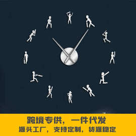 板球运动员diy亚克力挂钟简约无框客厅装饰墙贴镜面时钟3d创意钟