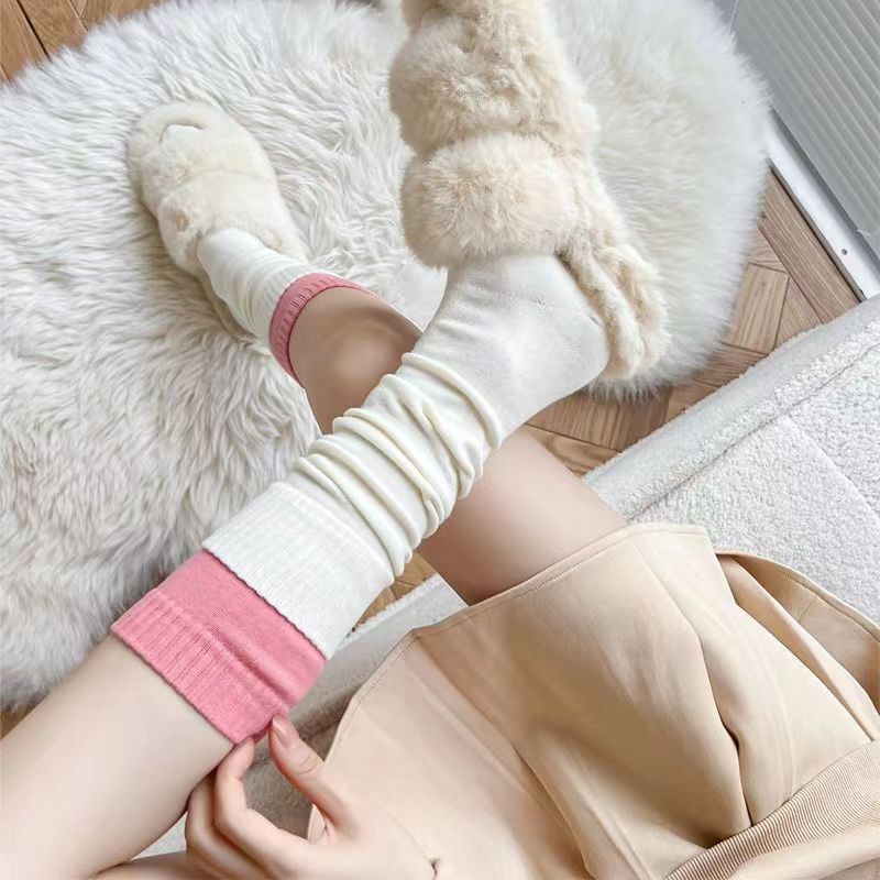 Double Socks Ins Xiaohongshu Same Style Internet Celebrity Socks Women's Calf Socks Knee Socks Spring & Fall Splicing Pile Socks Long Socks