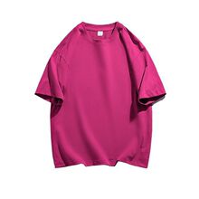 220克玫红色纯棉纯色短袖t恤男女夏季潮流百搭宽松港风简约体恤潮