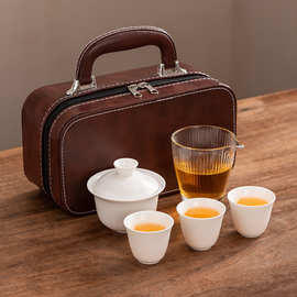 高档户外广告商务礼品羊脂玉瓷功夫旅行茶具盖碗茶杯套装厂家直供