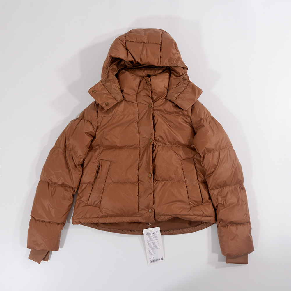 적갈색 4칸 퍼프 체크 다운 재킷