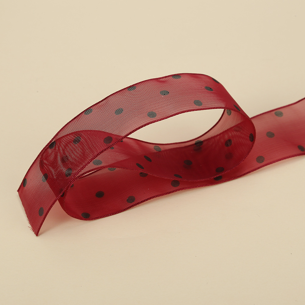 2,5 cm Polka Dot hilo transparente impresión cinta flores floral caja de regalo embalaje con puntos organza fábrica al por mayor