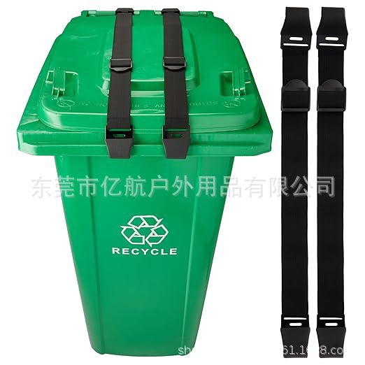 亚马逊新款垃圾桶绑带户外弹力可调节金属双爪防护钩环卫桶固定带