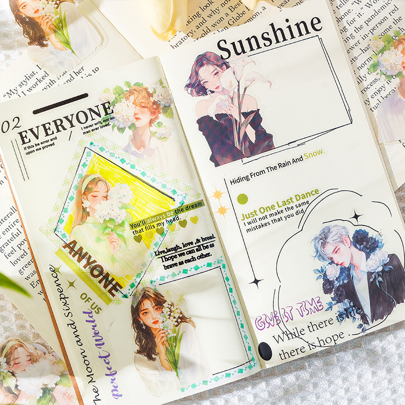 Tea Language Light Song Anime Flower Personaje Tema Pegatinas PET Material de decoración de cuentas de mano de bricolaje Paquete de pegatinas de personajes