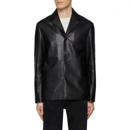 Kişi üçün süni dəri blazer, oversize kəsimli yaxalı