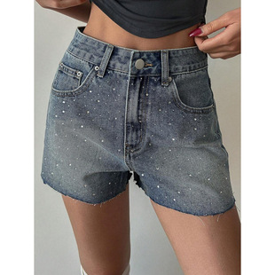 J 27599 High waist rhinestone denim shorts ����ˮ�ţ�ж�ѝ