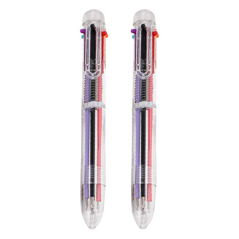 Creative Transparent 6-Colorful Ballpoint Pen Cute Stationery Student Multi-Colorful Pen Multi-Function Press Colorful Oil Pen Wholesale