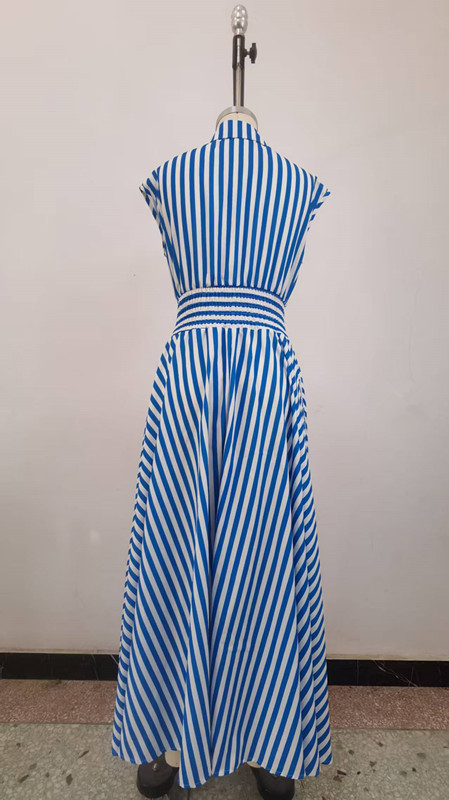 Women's Clothing Spring New Arrival Elegant Retro Striped Shirt Collar Short Sleeve Full Skirt Dress Fashion Waist Cinching American Style_ecoleips.com