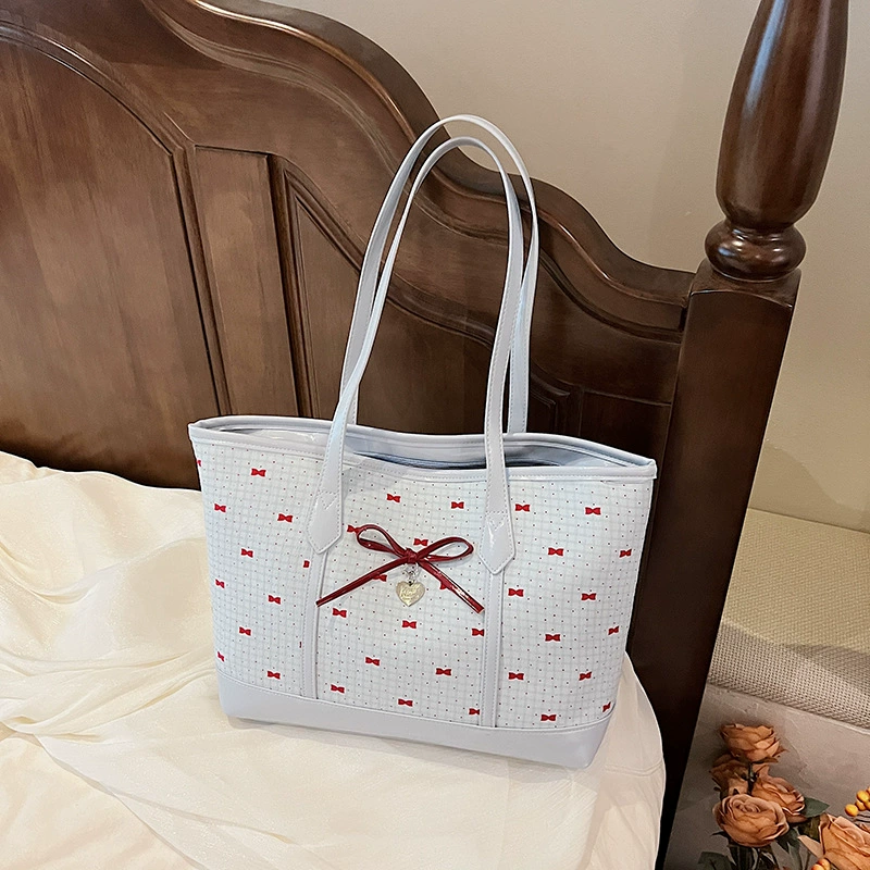 Shoulder bag retro capacious one-shoulder tote with bow, universal everyday style