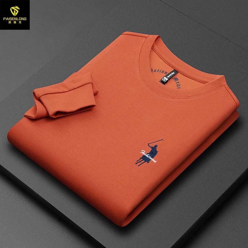 Long Waffle Sweater Men's 2023 Autumn/Winter Round Neck Sweater Embroidered Comfortable Hooded Pullover Men's Top_viptrois.com