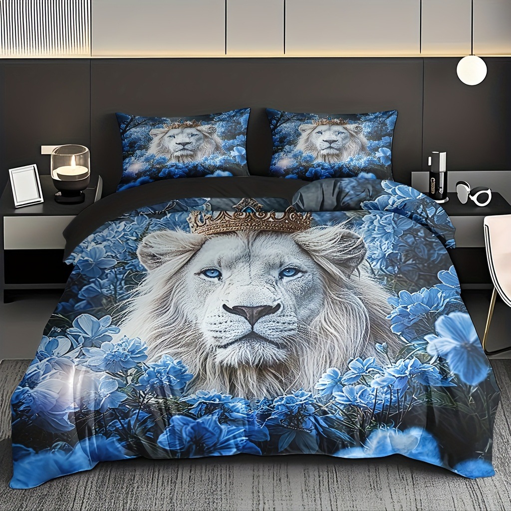 TEMU / JIT textil doméstico molido impresión digital ropa de cama kit león patrón creativo fuente fábrica