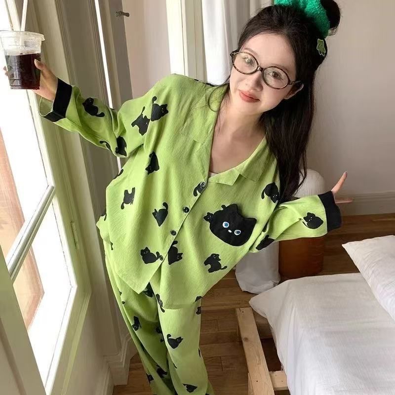 Pijamas de dibujos animados de primavera y otoño de mujeres manga larga set coreano nubes algodón ropa para el hogar estudiantes adorable ropa exterior transfronteriza al por mayor
