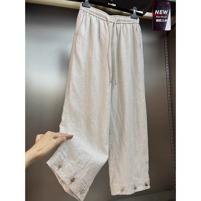 В наличии новые летние свободные повседневные брюки с эластичной резинкой на талии и вышивкой для миниатюрных женщин, широкие брюки