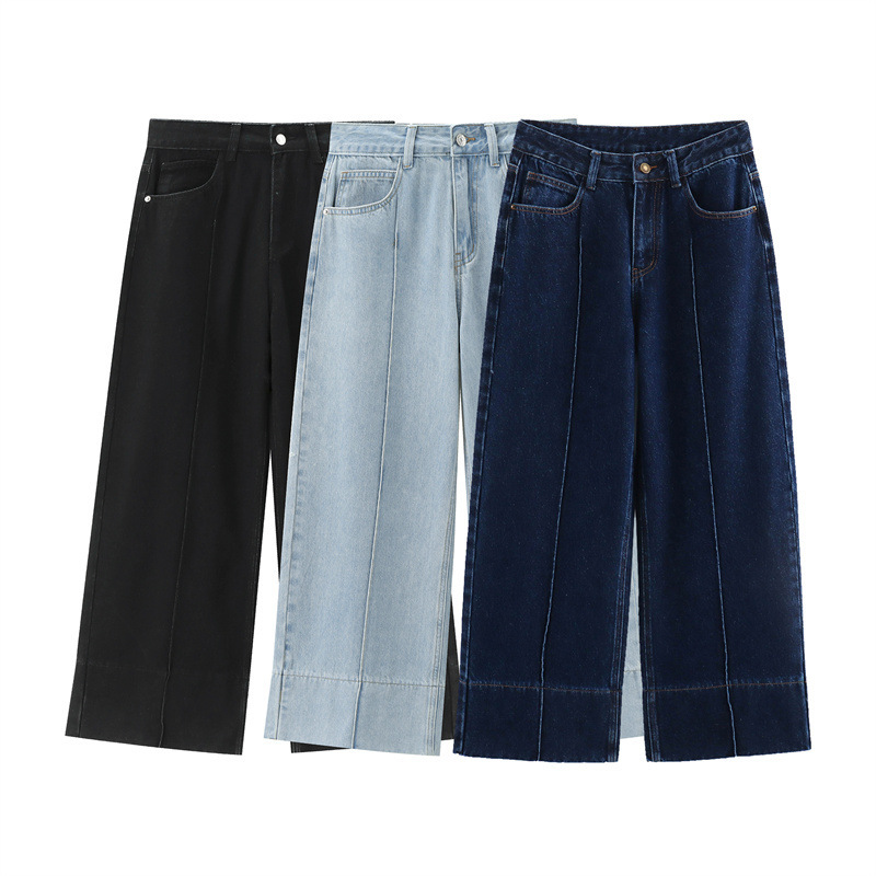 Foreign trade wholesale European and American style women's fashion high waist and ankle wide leg casual Denim trousers 5862093