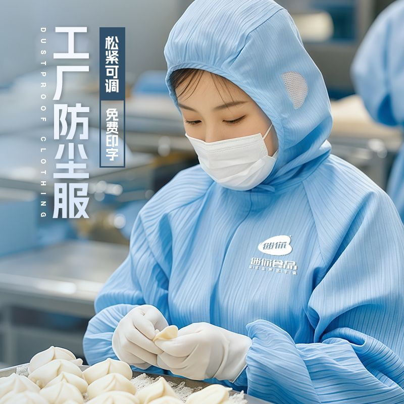 食品厂工作服印logo食品车间防掉发透气无尘服连帽防静电工装
