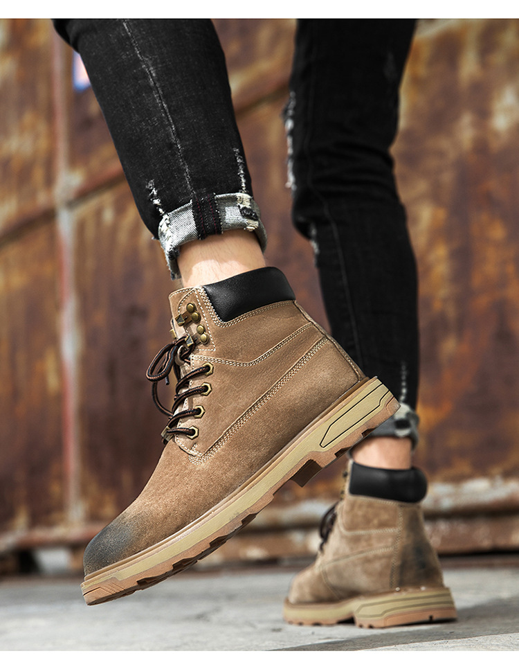 Ψηλές, μεγάλες κίτρινες μπότες, με στρώση κεφαλιού, δέρμα χοίρου, για υπαίθριες δραστηριότητες και ζεστά ανδρικά παπούτσια από κασμίρ_voghion.com