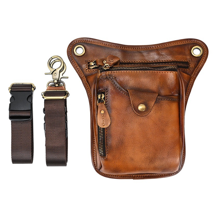 European and American Retro Men's Waist Bag Tree Paste Leather Trendy Cool Mobile Phone Bag Outdoor 8inch Leg Bag First Layer Cowhide Casual Waist Bag