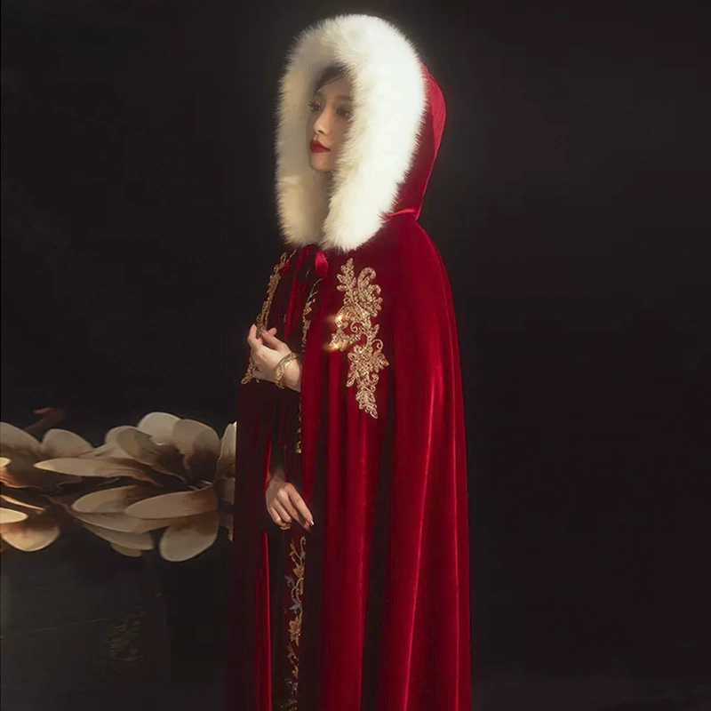 Xiuhe одежда накидка винно-Красный Новый Свадебный китайский стиль Свадебная меховая накидка теплая утолщенная накидка с меховым воротником