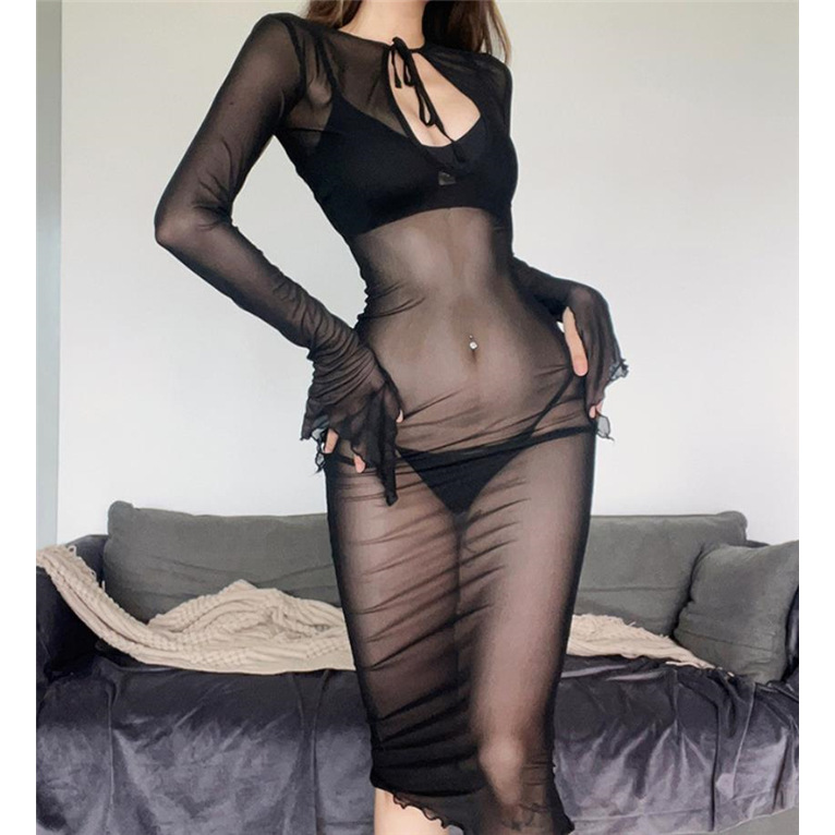 Sexy slim perspective mesh dress summer sexy female dress платье